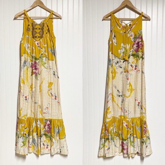 Anthro One September Paradiso Koi Fish Maxi Dress Size XSP Extra Small Petite - Picture 2 of 10